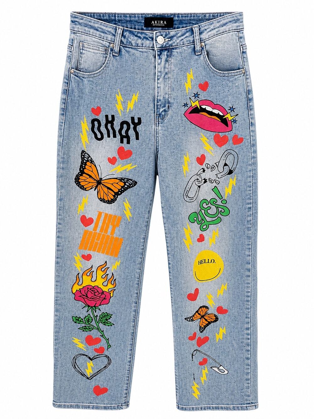 Akira Graffiti Stretch Straight Leg Jeans